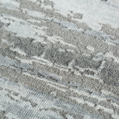 Carpet For Living room 2x3 Feet Grey and Black Wool and Bamboo Silk Rectangle Abstract Rug