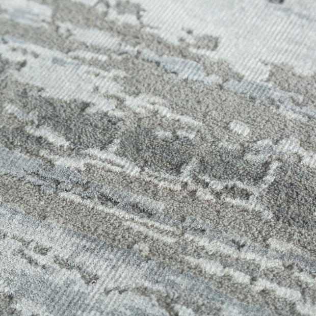 Carpet For Living room 2x3 Feet Grey and Black Wool and Bamboo Silk Rectangle Abstract Rug