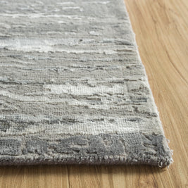 Carpet For Living room 2x3 Feet Grey and Black Wool and Bamboo Silk Rectangle Abstract Rug