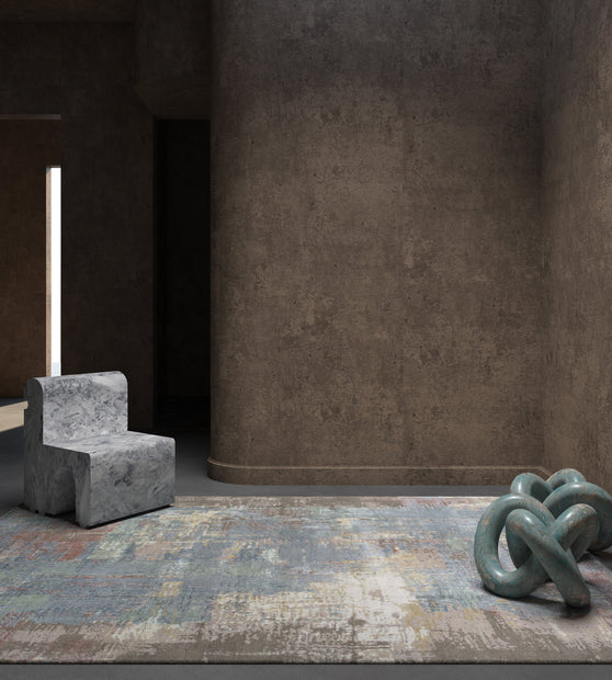 Carpet For Living room 2x3 Feet Beige and Brown Wool and Bamboo Silk Rectangle Abstract Rug