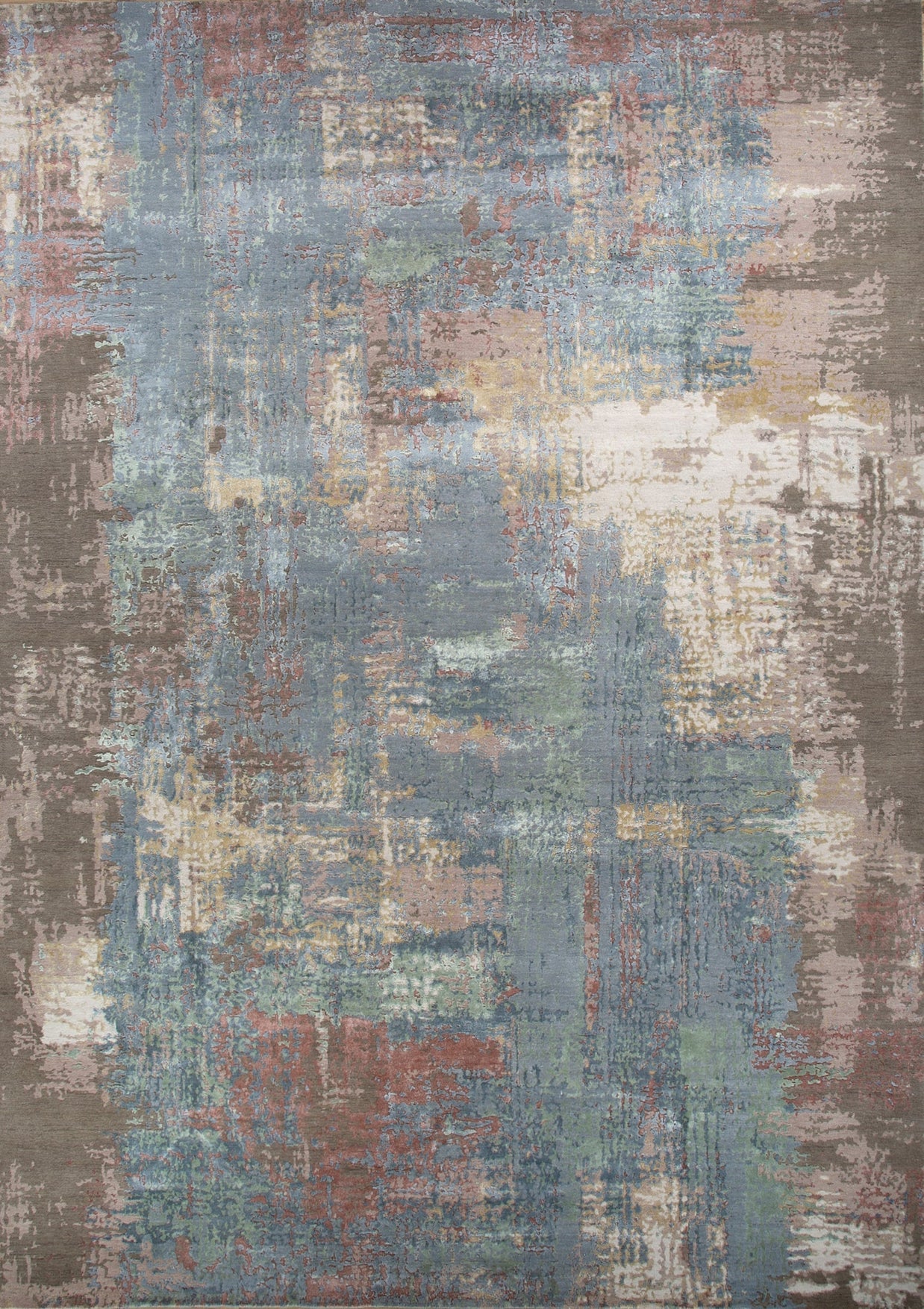 Carpet For Living room 2x3 Feet Beige and Brown Wool and Bamboo Silk Rectangle Abstract Rug