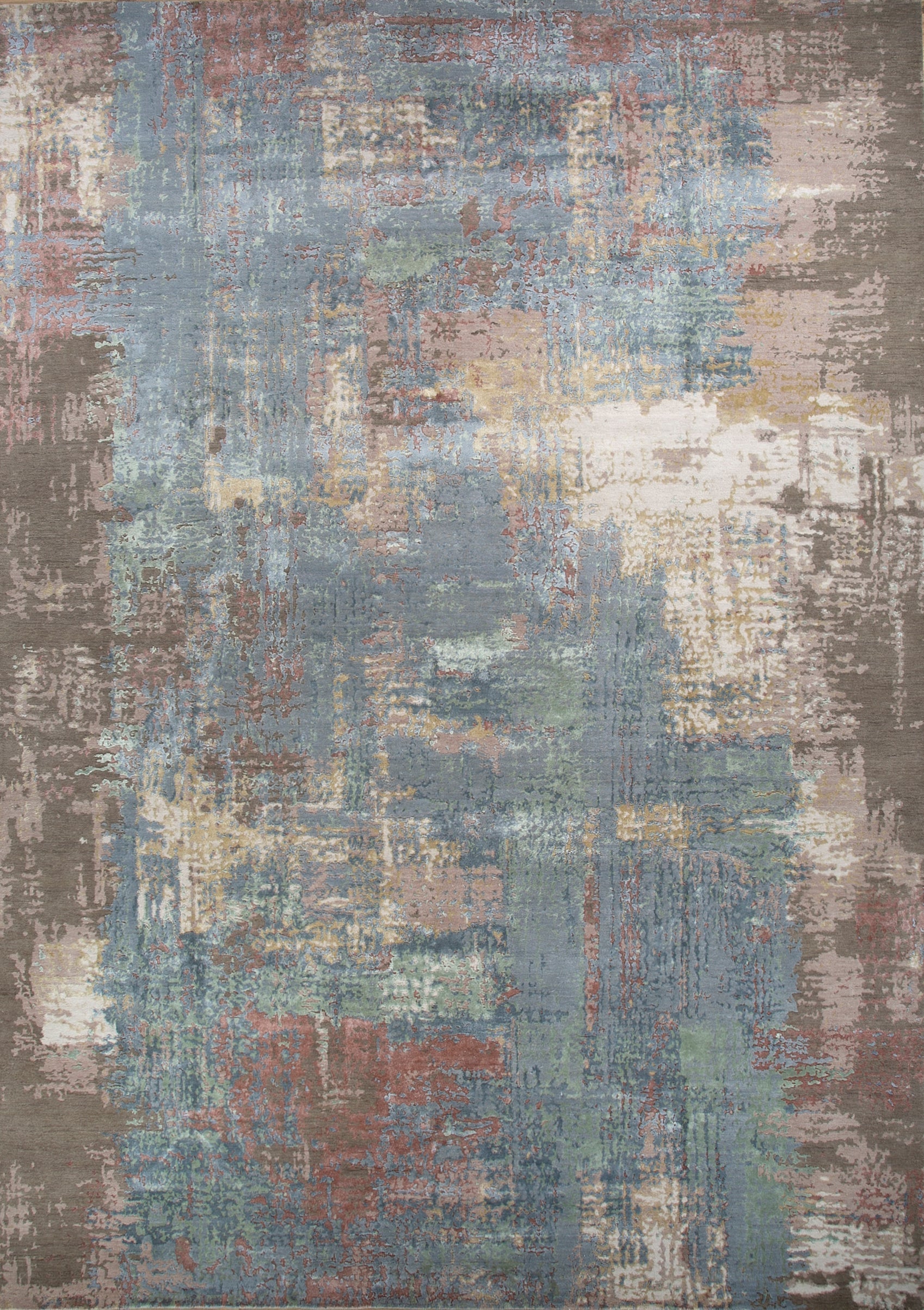 Carpet For Living room 2x3 Feet Beige and Brown Wool and Bamboo Silk Rectangle Abstract Rug