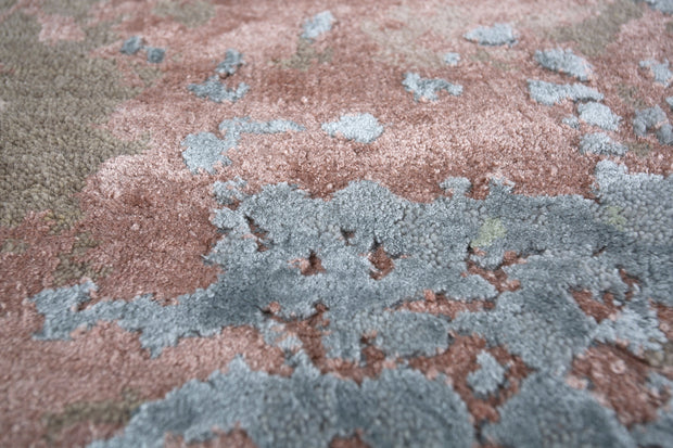 Carpet For Living room 2x3 Feet Beige and Brown Wool and Bamboo Silk Rectangle Abstract Rug