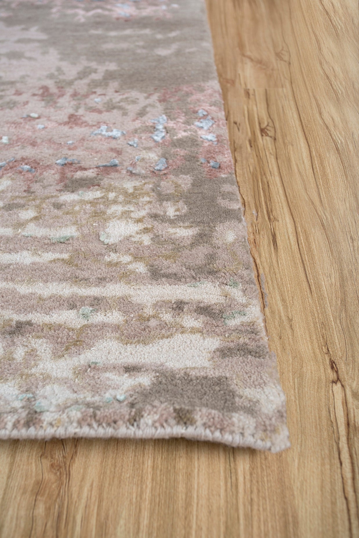 Carpet For Living room 2x3 Feet Beige and Brown Wool and Bamboo Silk Rectangle Abstract Rug