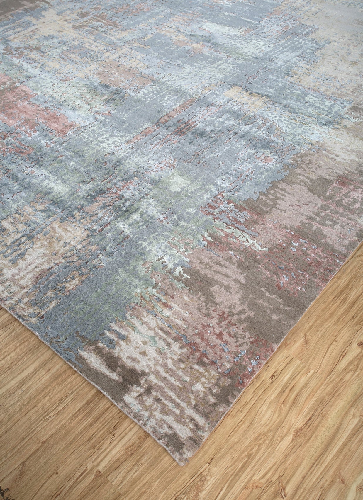 Carpet For Living room 2x3 Feet Beige and Brown Wool and Bamboo Silk Rectangle Abstract Rug