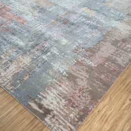 Carpet For Living room 2x3 Feet Beige and Brown Wool and Bamboo Silk Rectangle Abstract Rug