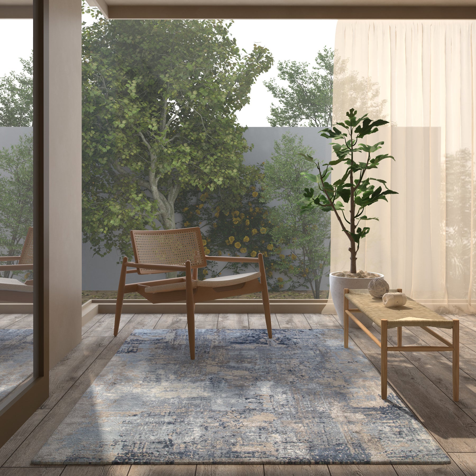 Carpet For Living room 2x3 Feet Grey and Black Wool and Bamboo Silk Rectangle Abstract Rug