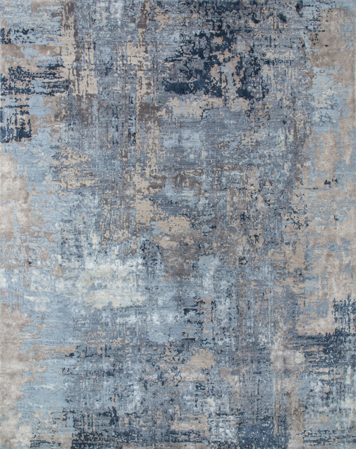 Carpet For Living room 2x3 Feet Grey and Black Wool and Bamboo Silk Rectangle Abstract Rug