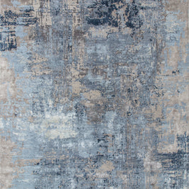 Carpet For Living room 2x3 Feet Grey and Black Wool and Bamboo Silk Rectangle Abstract Rug