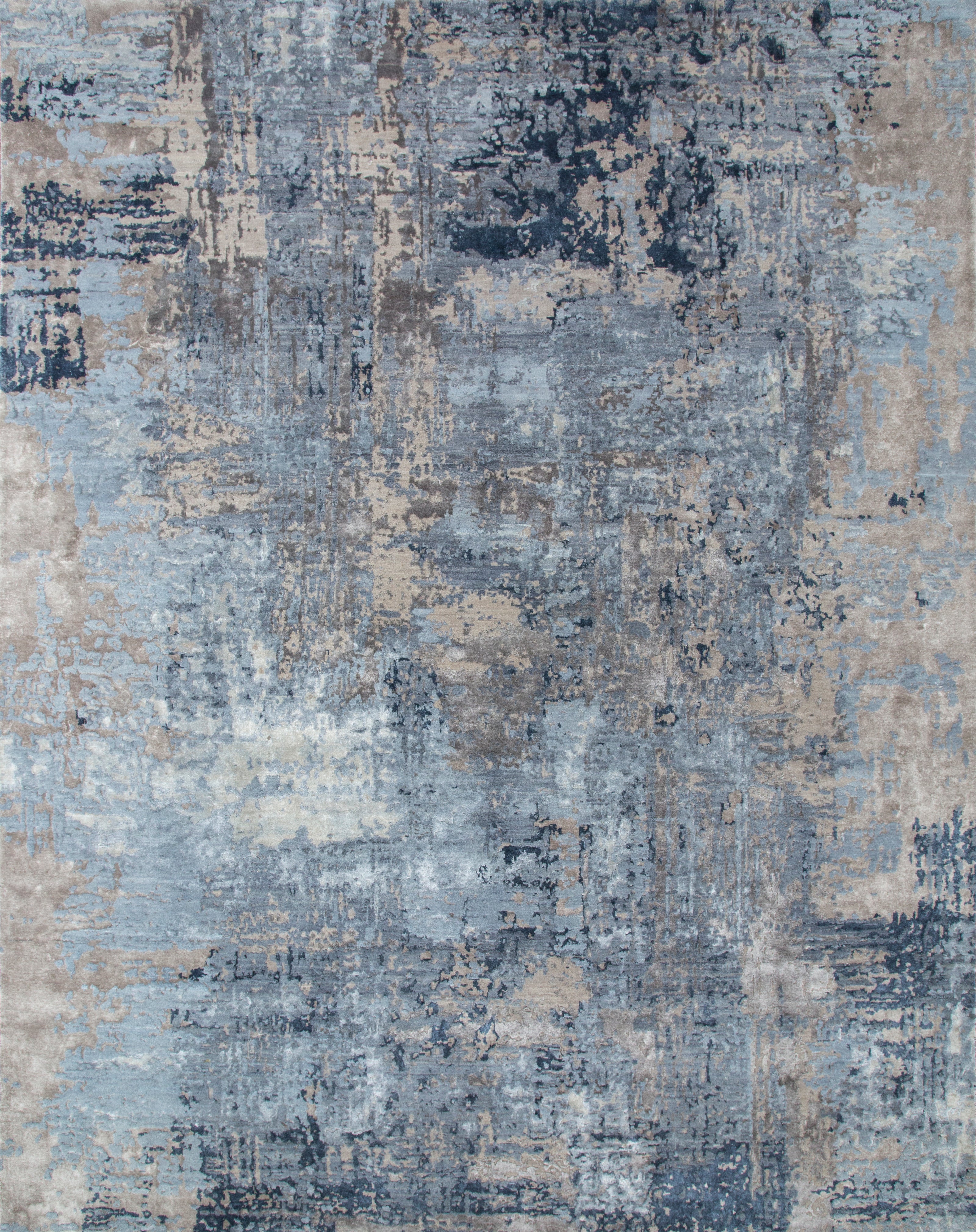 Carpet For Living room 2x3 Feet Grey and Black Wool and Bamboo Silk Rectangle Abstract Rug