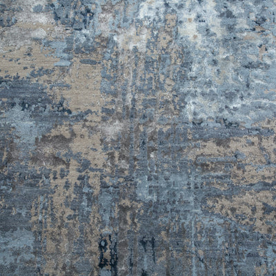 Carpet For Living room 2x3 Feet Grey and Black Wool and Bamboo Silk Rectangle Abstract Rug