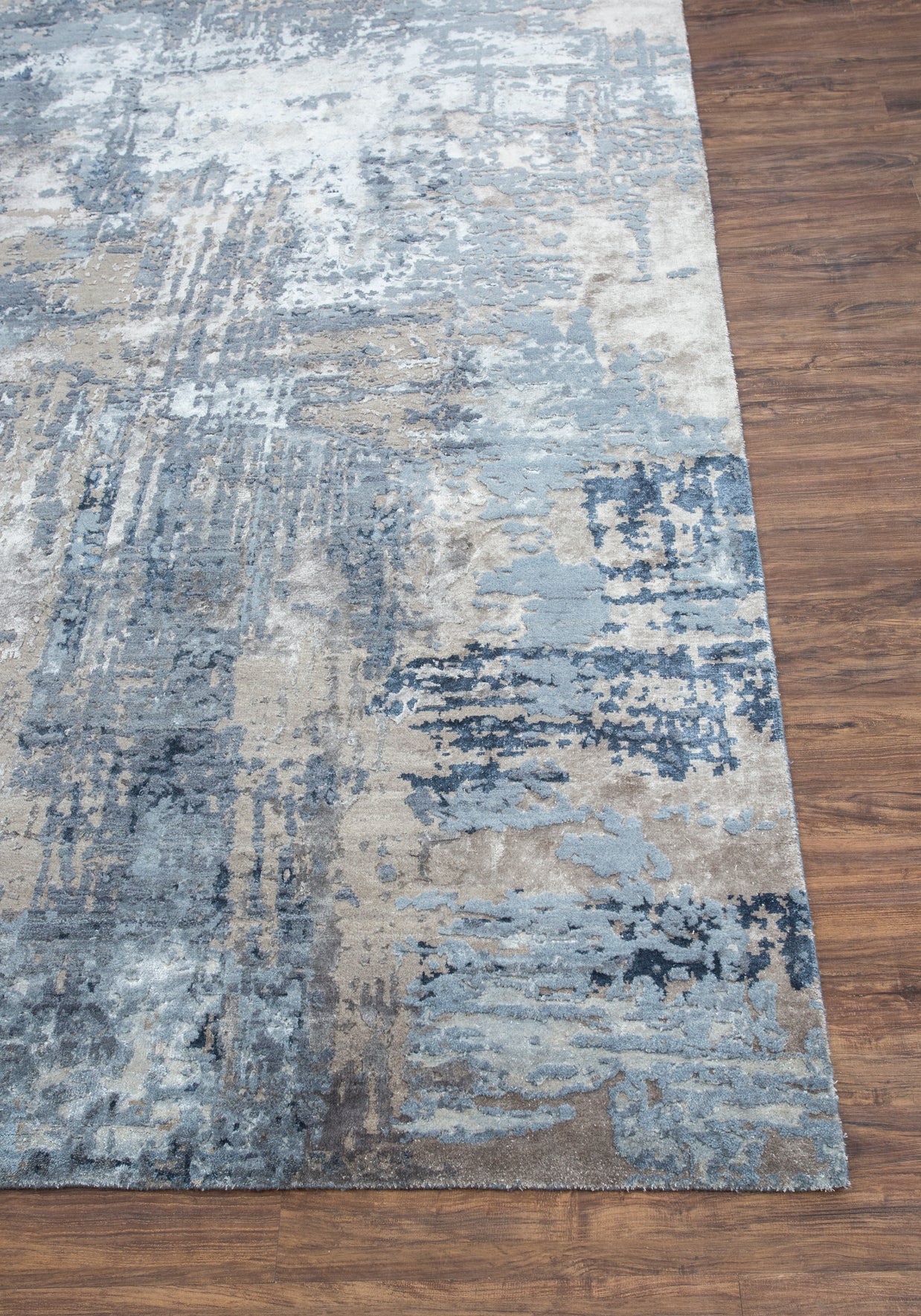 Carpet For Living room 2x3 Feet Grey and Black Wool and Bamboo Silk Rectangle Abstract Rug