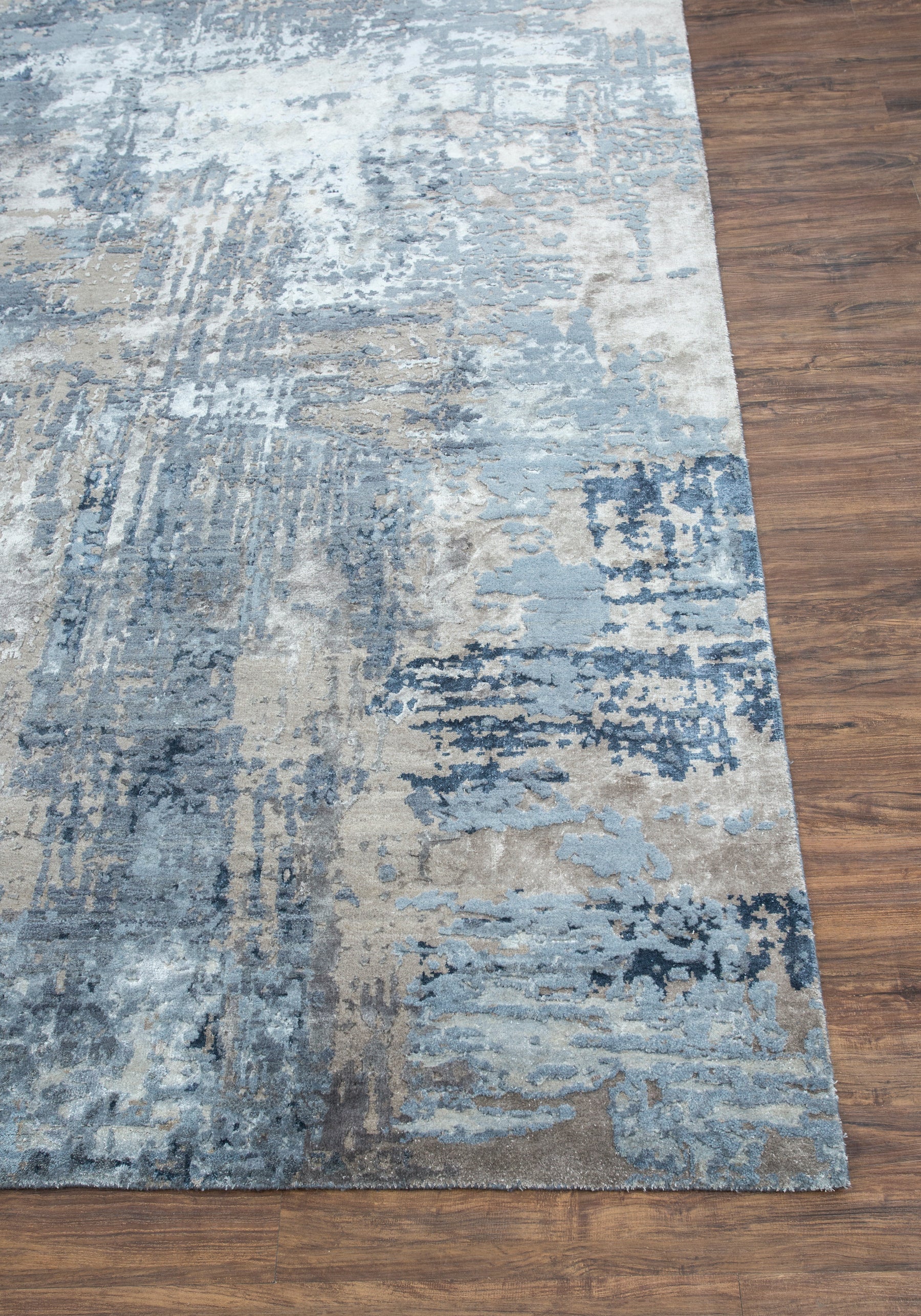 Carpet For Living room 2x3 Feet Grey and Black Wool and Bamboo Silk Rectangle Abstract Rug