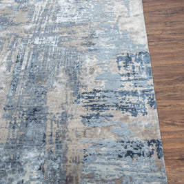 Carpet For Living room 2x3 Feet Grey and Black Wool and Bamboo Silk Rectangle Abstract Rug