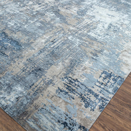 Carpet For Living room 2x3 Feet Grey and Black Wool and Bamboo Silk Rectangle Abstract Rug