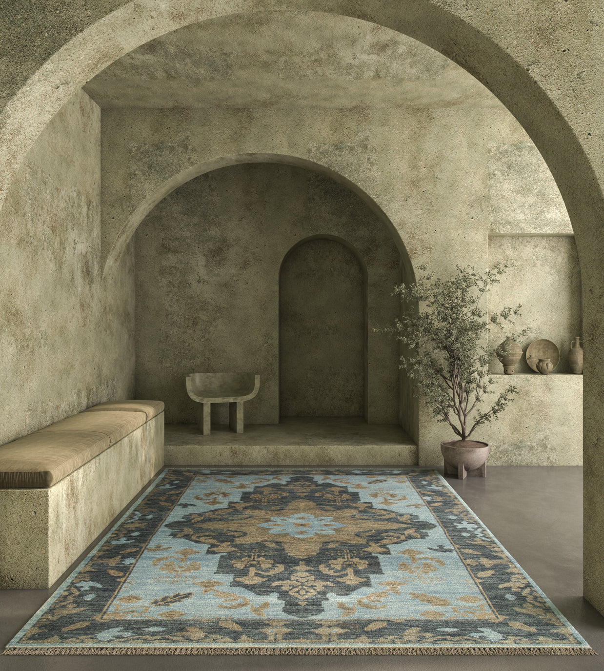 Carpet For Living room 2x3 Feet Blue Wool Rectangle Oriental and Traditional Rug