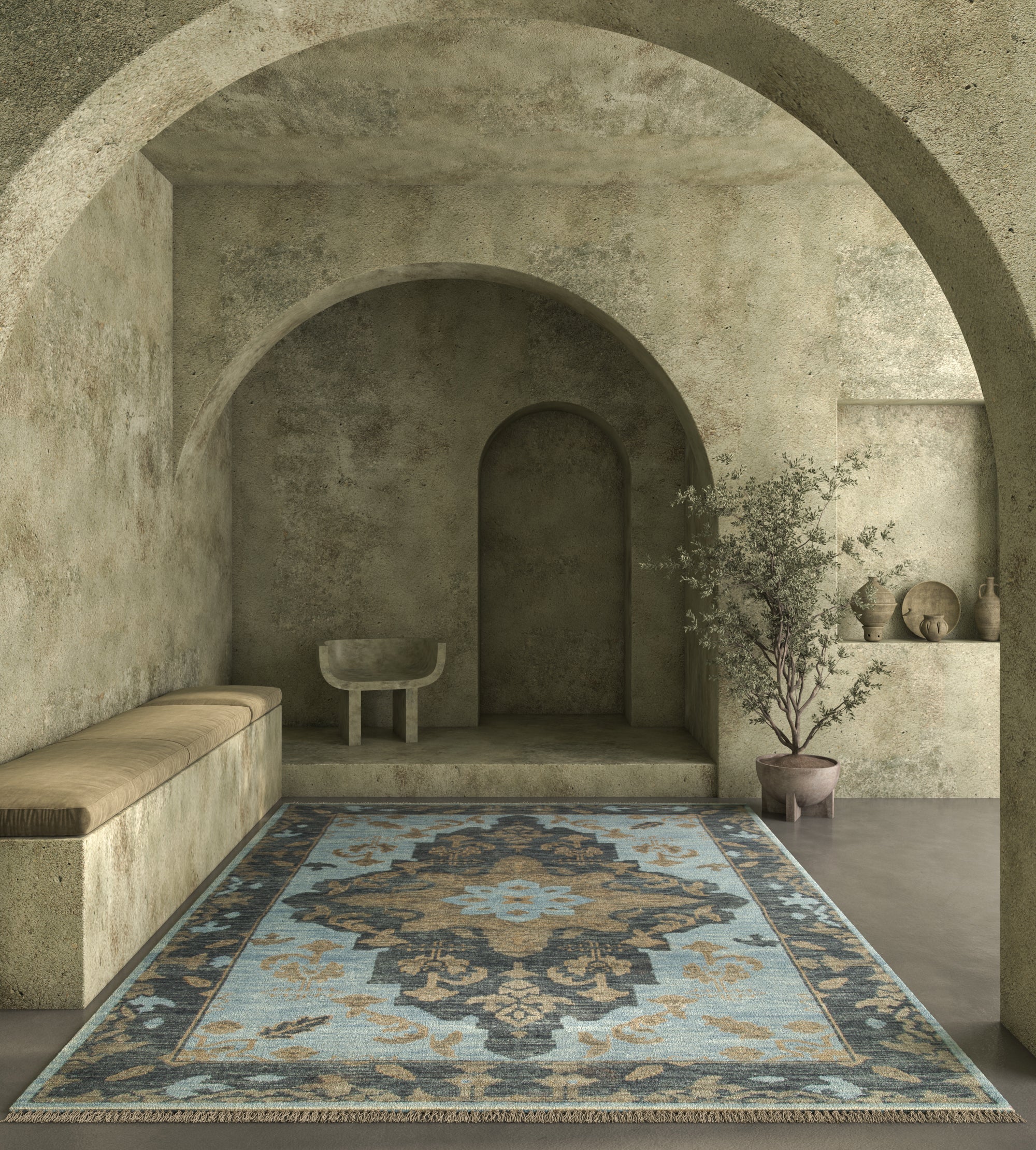 Carpet For Living room 2x3 Feet Blue Wool Rectangle Oriental and Traditional Rug