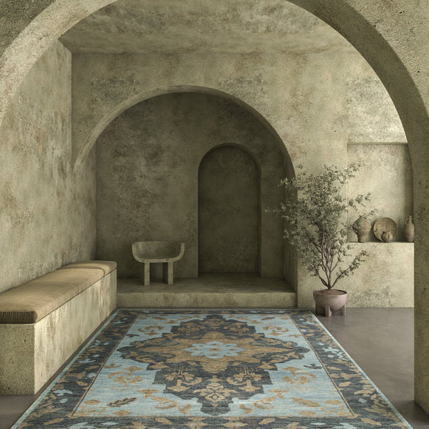 Carpet For Living room 2x3 Feet Blue Wool Rectangle Oriental and Traditional Rug