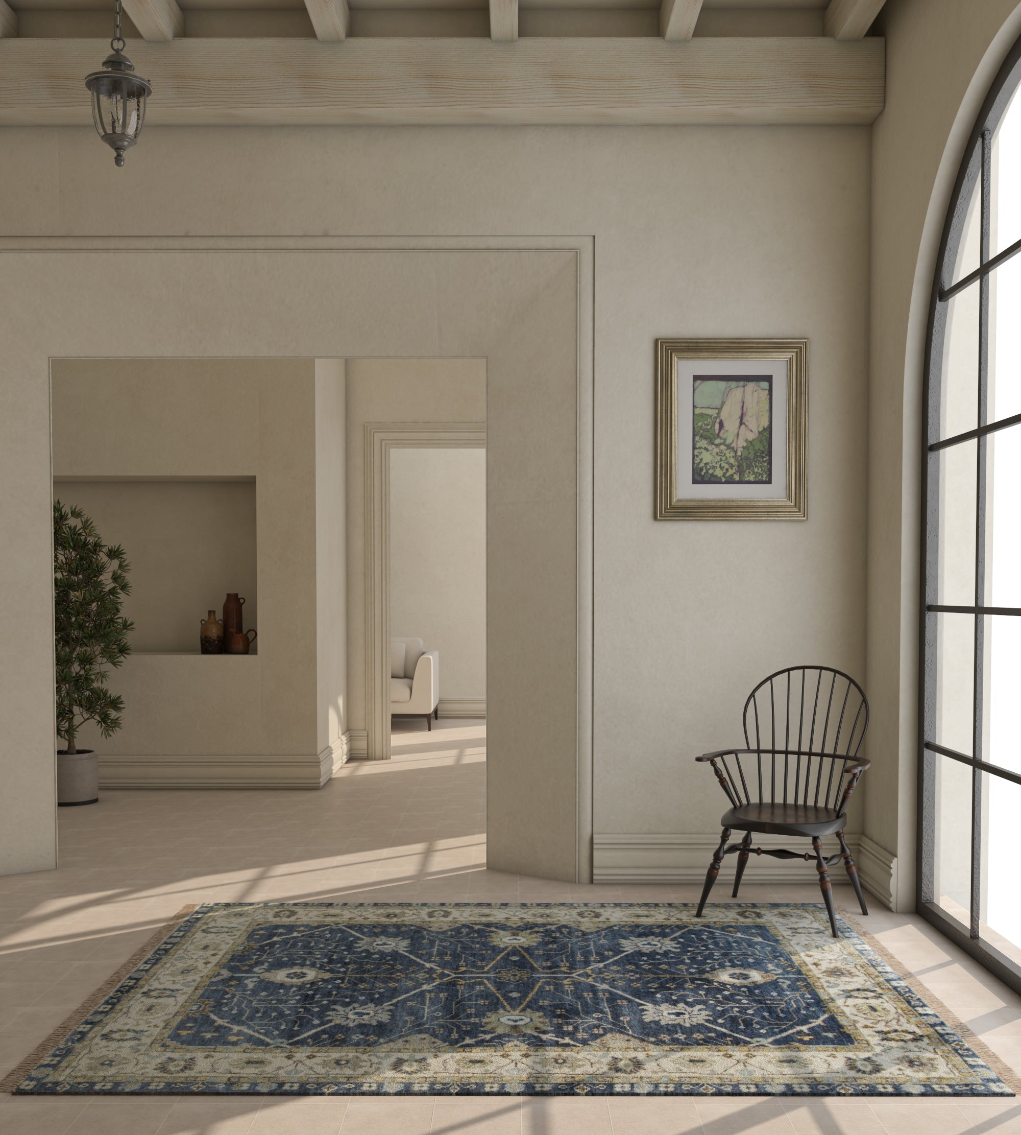 Carpet For Living room 2x3 Feet Blue Wool Rectangle Oriental and Traditional Rug