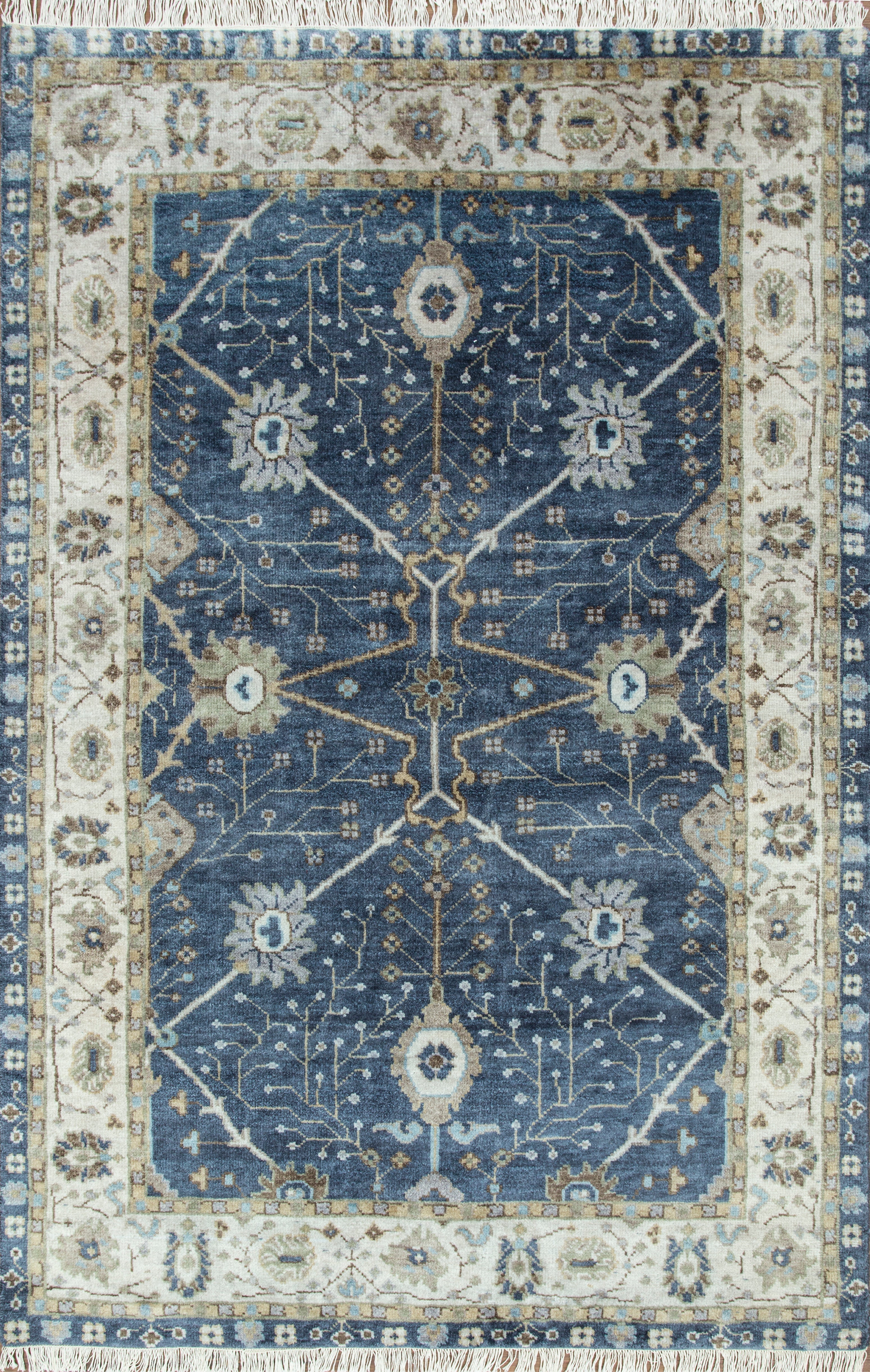 Carpet For Living room 2x3 Feet Blue Wool Rectangle Oriental and Traditional Rug