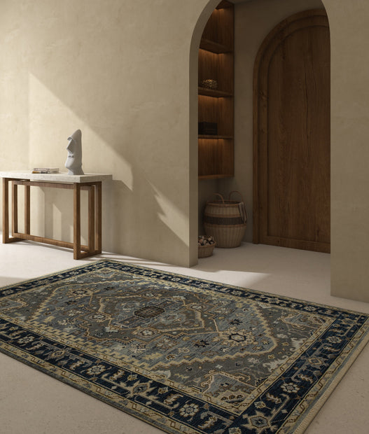 Carpet For Living room 8x10 Feet Blue Wool Rectangle Oriental and Traditional Rug