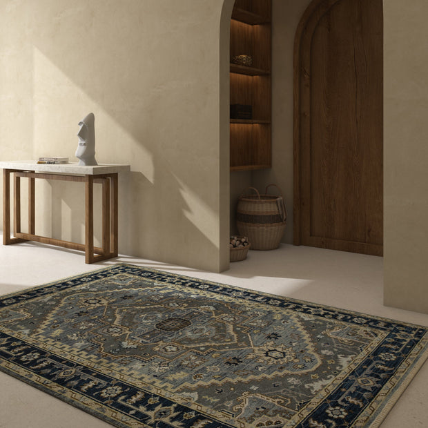 Carpet For Living room 8x10 Feet Blue Wool Rectangle Oriental and Traditional Rug