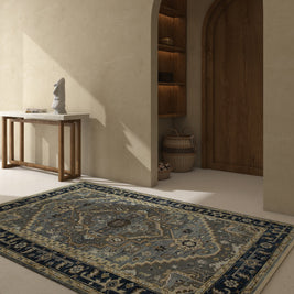 Carpet For Living room 8x10 Feet Blue Wool Rectangle Oriental and Traditional Rug