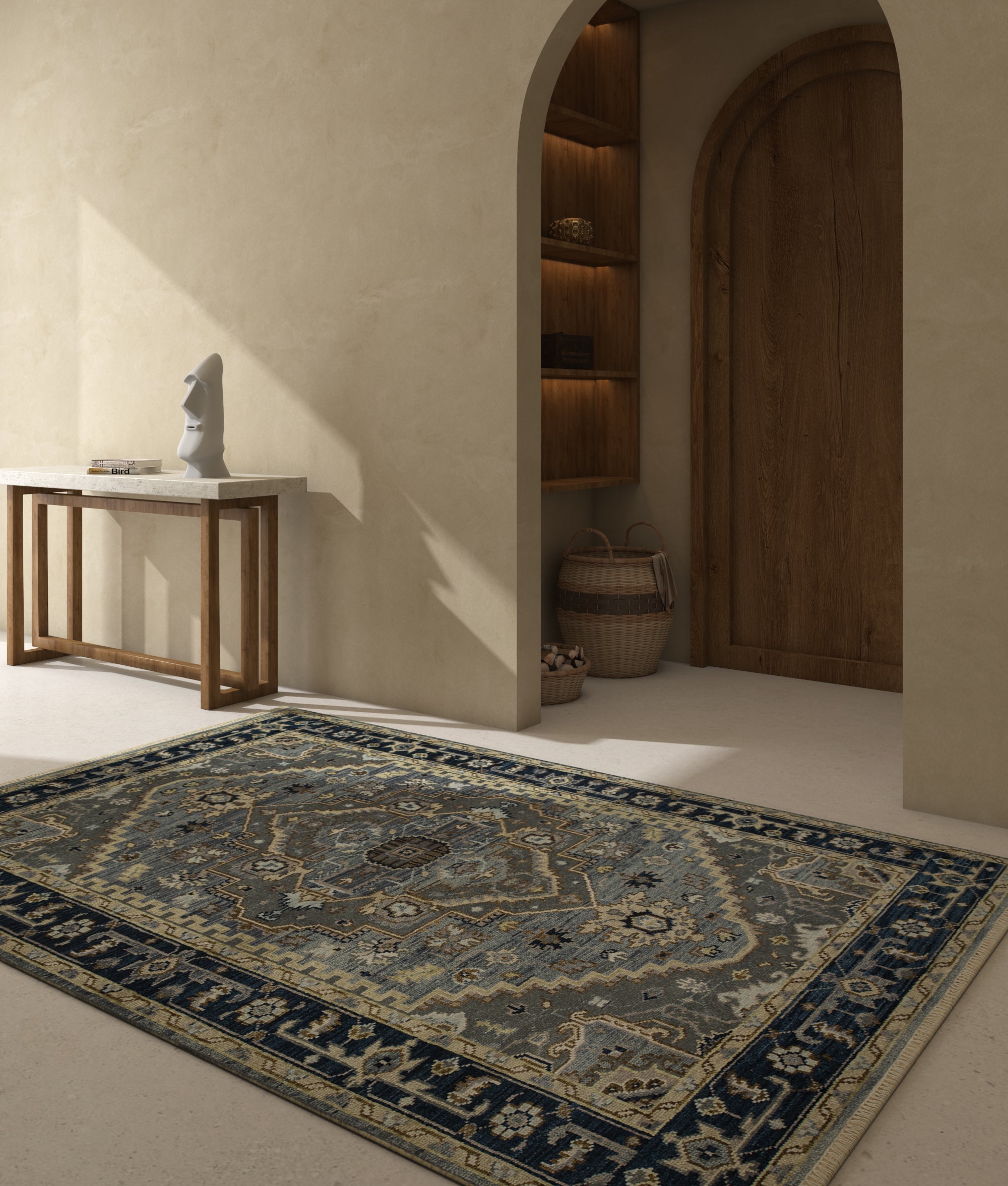 Carpet For Living room 8x10 Feet Blue Wool Rectangle Oriental and Traditional Rug