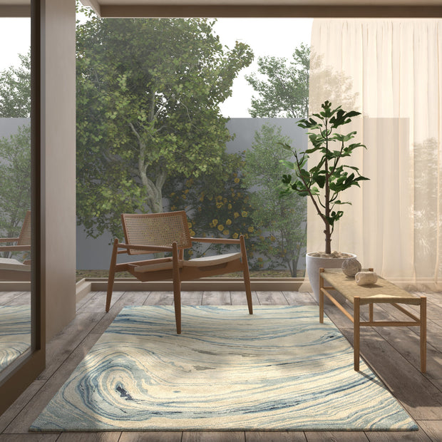 Carpet For Living room 8X11 Feet Grey And Black Wool & Viscose Rectangle Abstract Rug