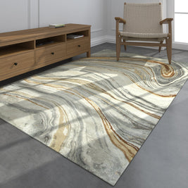 Carpet For Living room 8X11 Feet Grey And Black Wool & Viscose Rectangle Abstract Rug