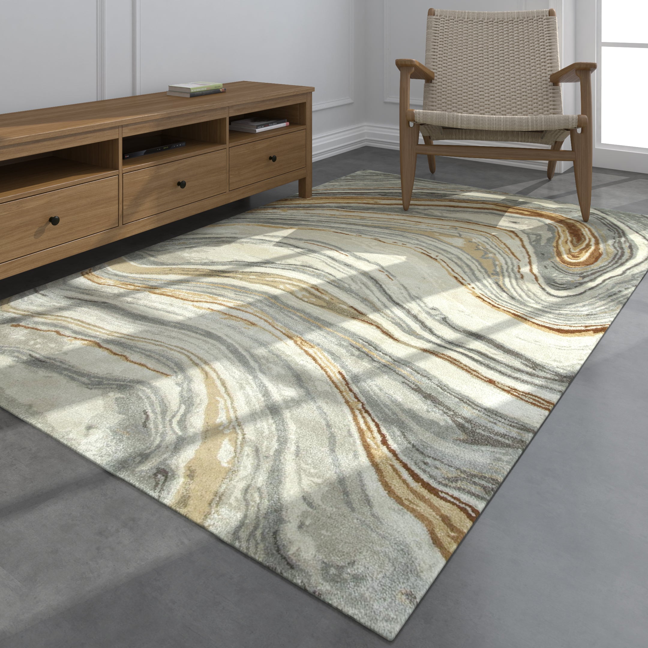 Carpet For Living room 8X11 Feet Grey And Black Wool & Viscose Rectangle Abstract Rug