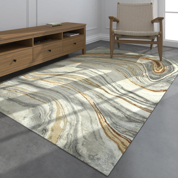 Carpet For Living room 8X11 Feet Grey And Black Wool & Viscose Rectangle Abstract Rug