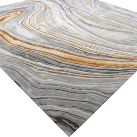 Carpet For Living room 8X11 Feet Grey And Black Wool & Viscose Rectangle Abstract Rug