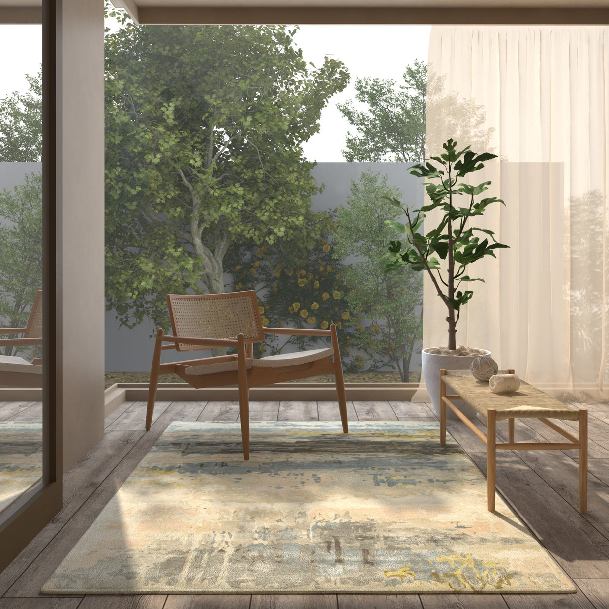 Carpet For Living room 9X13 Feet Ivory Wool & Viscose Rectangle Abstract Rug