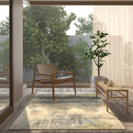 Carpet For Living room 9X13 Feet Ivory Wool & Viscose Rectangle Abstract Rug