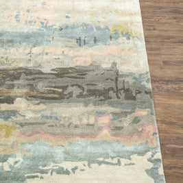 Carpet For Living room 9X13 Feet Ivory Wool & Viscose Rectangle Abstract Rug