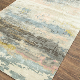 Carpet For Living room 9X13 Feet Ivory Wool & Viscose Rectangle Abstract Rug