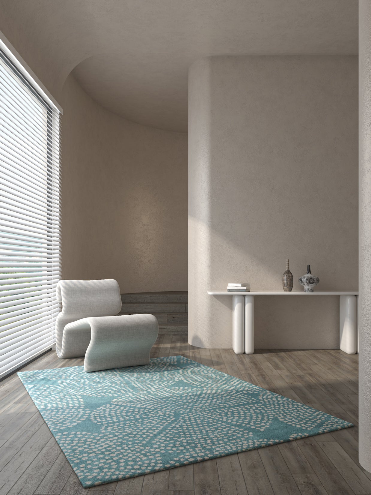 Carpet For Living room 5'3X7'7 Feet Blue Wool Rectangle Geometric And Stripes Rug