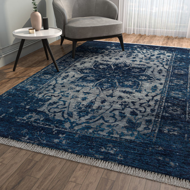 Carpet For Living room 2X3 Feet Blue Wool Rectangle Vintage And Distressed Rug