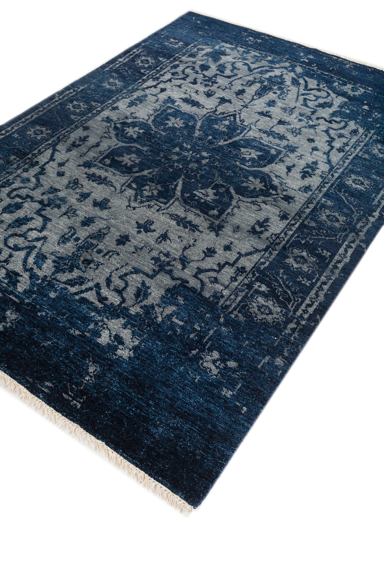 Carpet For Living room 2X3 Feet Blue Wool Rectangle Vintage And Distressed Rug