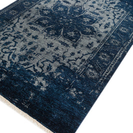 Carpet For Living room 2X3 Feet Blue Wool Rectangle Vintage And Distressed Rug