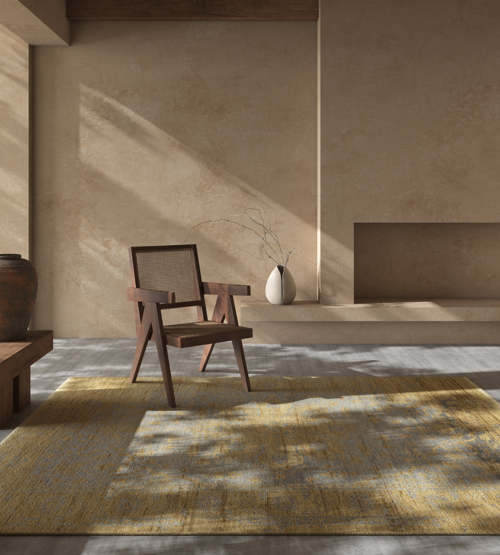 Carpet For Living room 2x3 Feet Grey and Black Wool Rectangle Vintage and Distressed Rug