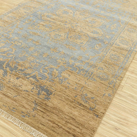 Carpet For Living room 2x3 Feet Grey and Black Wool Rectangle Vintage and Distressed Rug