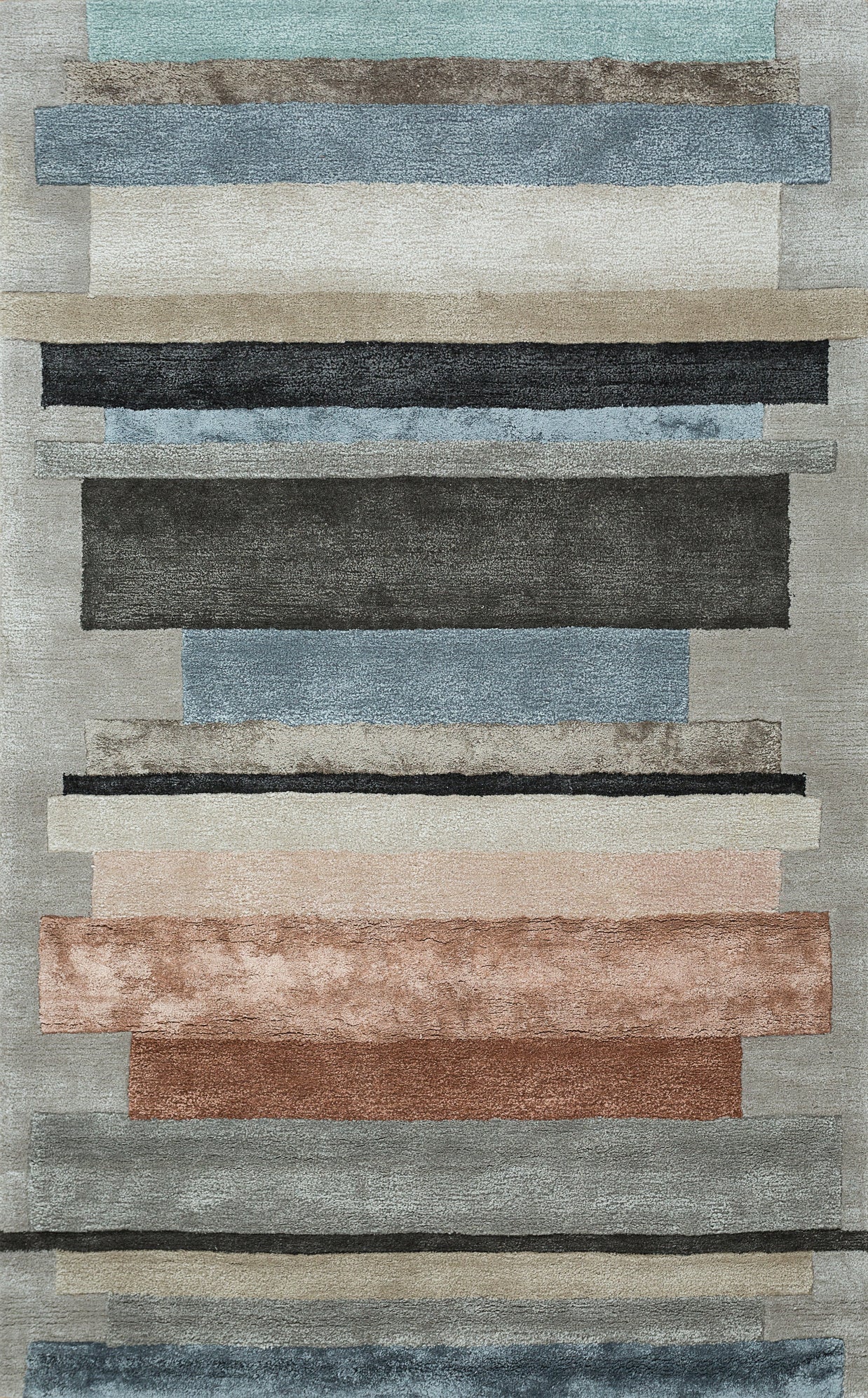 Carpet For Living room 8X11 Feet Grey And Black Wool & Viscose Rectangle Geometric And Stripes Rug