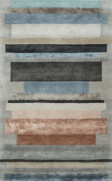 Carpet For Living room 8X11 Feet Grey And Black Wool & Viscose Rectangle Geometric And Stripes Rug
