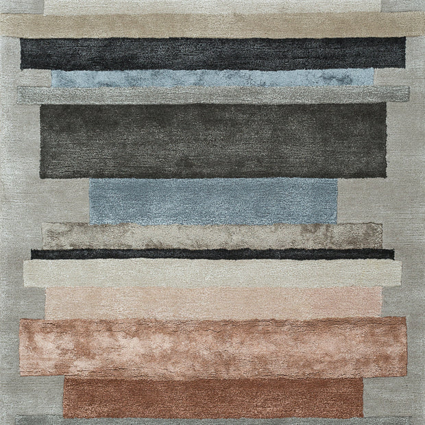 Carpet For Living room 8X11 Feet Grey And Black Wool & Viscose Rectangle Geometric And Stripes Rug