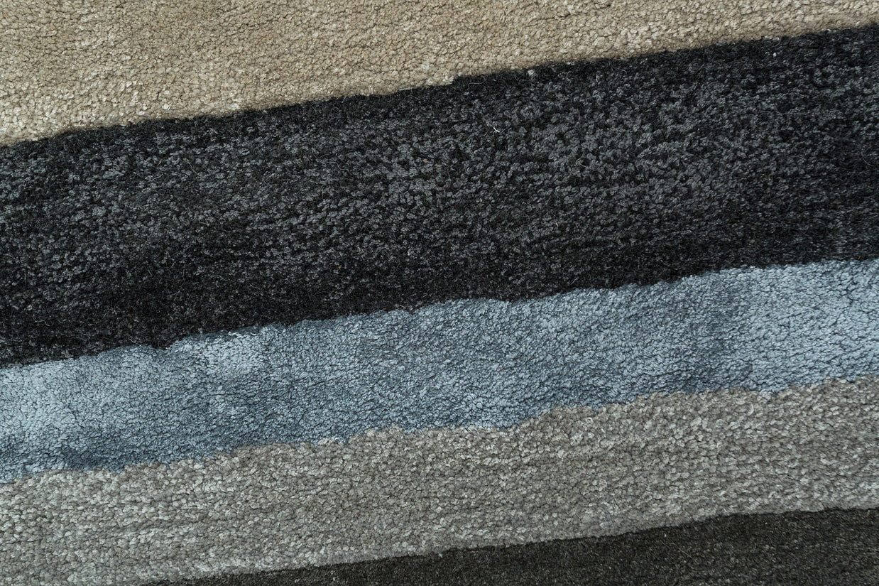 Carpet For Living room 8X11 Feet Grey And Black Wool & Viscose Rectangle Geometric And Stripes Rug