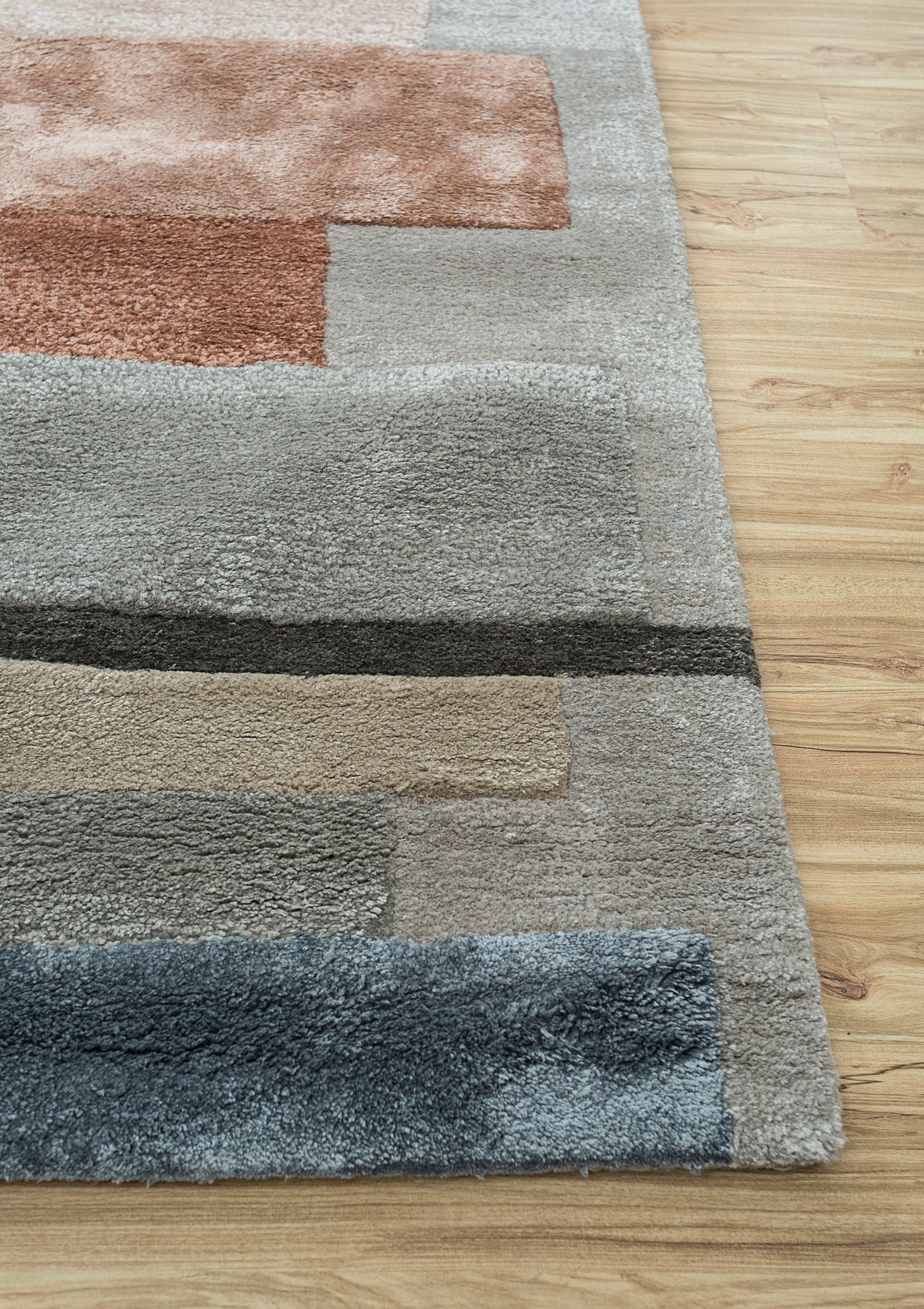 Carpet For Living room 8X11 Feet Grey And Black Wool & Viscose Rectangle Geometric And Stripes Rug