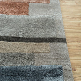 Carpet For Living room 8X11 Feet Grey And Black Wool & Viscose Rectangle Geometric And Stripes Rug