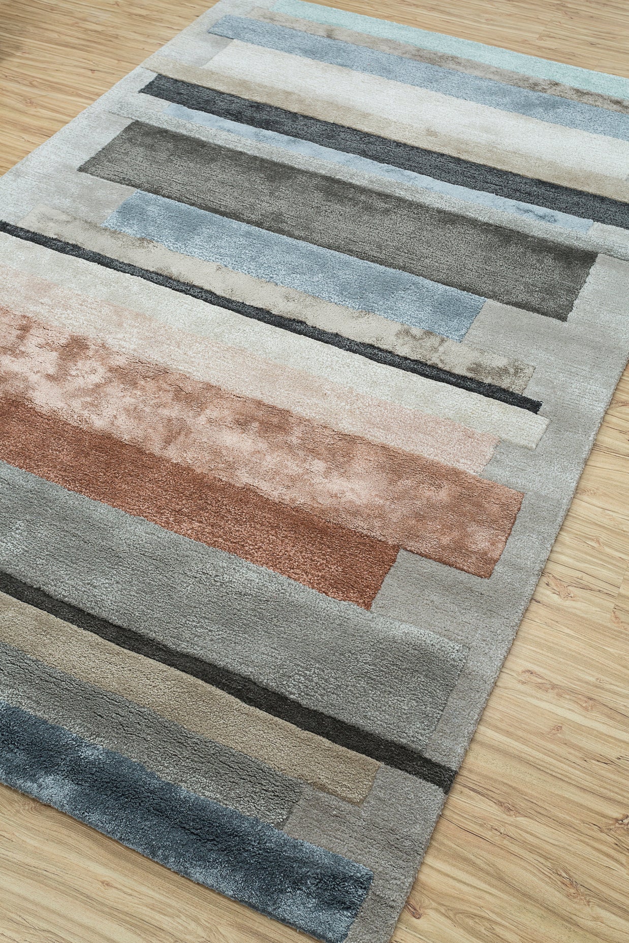 Carpet For Living room 8X11 Feet Grey And Black Wool & Viscose Rectangle Geometric And Stripes Rug